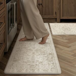 Neutral Kitchen Mats 2PCS Anti Fatigue Mat for Cushioned Beige Vintage Kitchen Mat