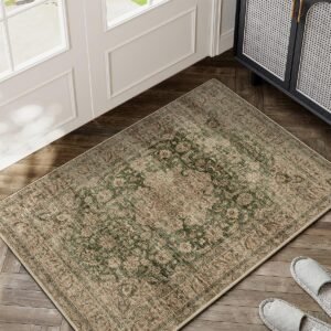 8x10 Washable Brown Area Rug Vintage Living Room Bedroom Carpet Non-Slip Soft Low Pile Distressed Indoor Large Throw Rug