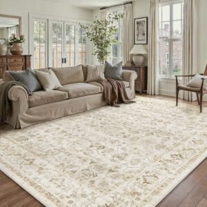 8x10 Beige Washable Neutral Area Rug Living Room