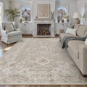 8x10 Blue Cream Washable Area Rug for Living Room Bedroom