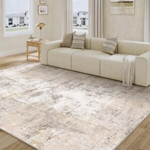 8x10 Washable Area Rug Beige Grey Abstract Living Room Bedroom